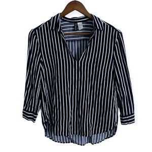 Divided Blue and White Striped Blouse Size 2